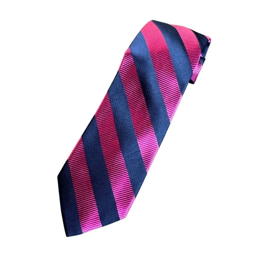 Jos A Bank Silk Striped Necktie Navy Blue Pink Mens Business Formal NWT - Picture 1 of 4